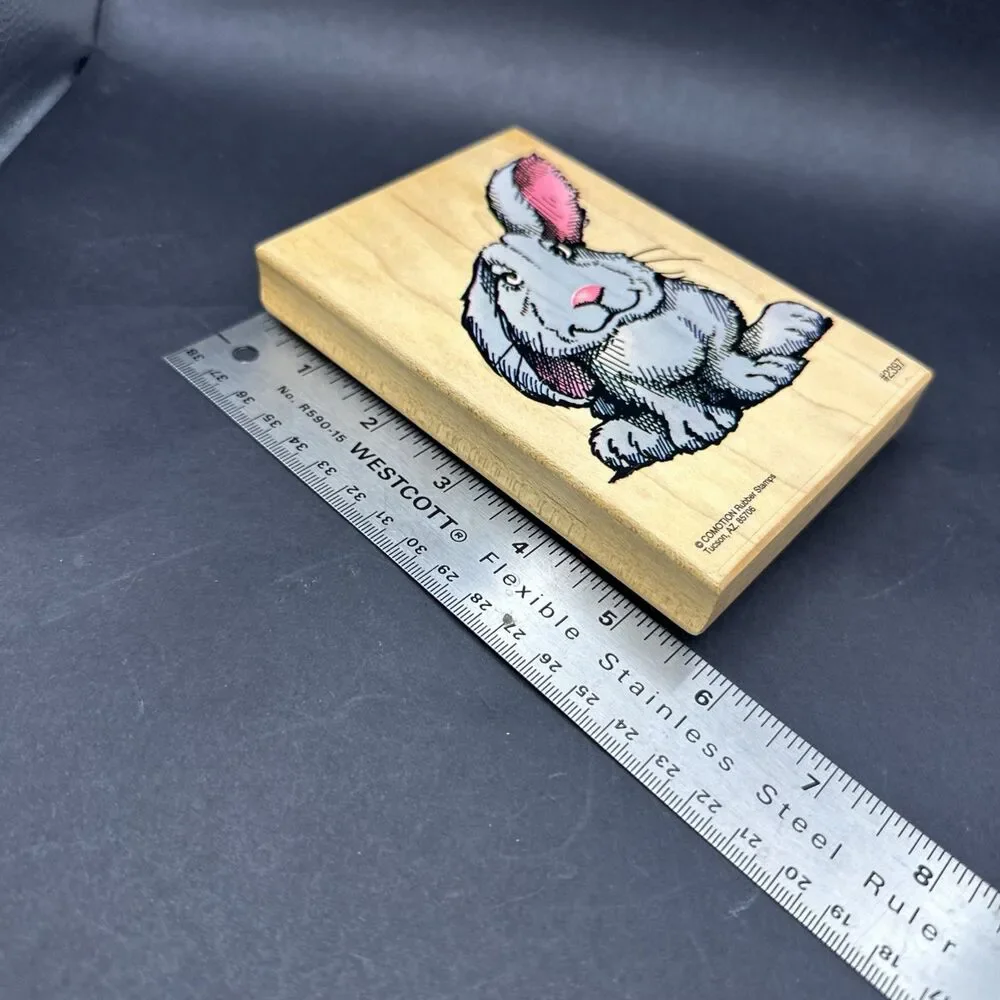 Comotion Large Harry Hare 2397 Rubber Stamp Easter Bunny Wood Mounted Rabbit